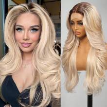 Ombre Blonde Synthetic Lace Front Wig,13x4 Glueless Wigs Body Wave Wig Put On Go Shaggy Wolf Haircuts Wigs For Women Pre-Plucked Hairline Wigs For Party Dality Use 26IN - 漸層金髮女郎 - 查看 1