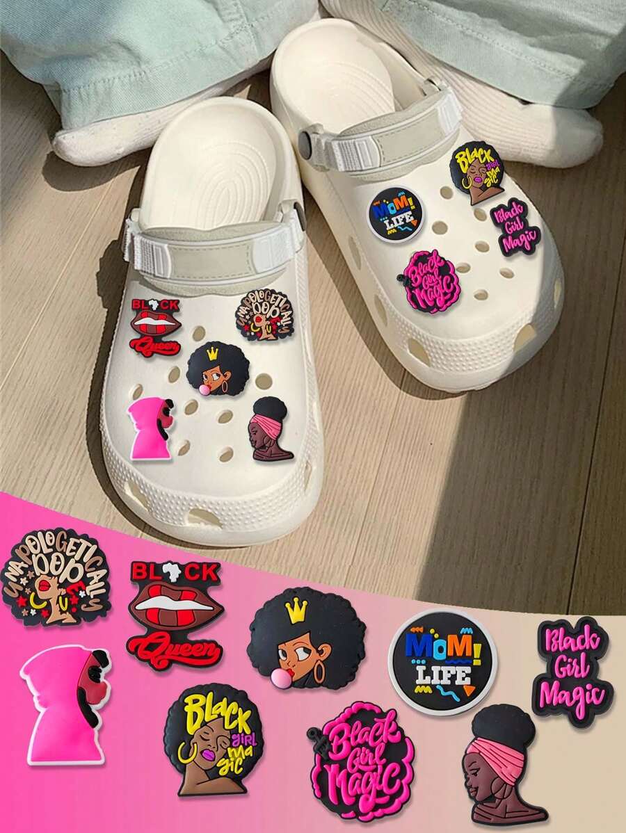 9 件装黑色女童中性鞋饰 女式带扣鞋饰配件木屐装饰品派对礼物 - 9 PC - 查看 1