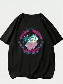 Fashion Floral Nature T-Shirt Men's Blouse Cotton Unisex T-Shirt Comfort Soft Breathable Summer Premium - màu đen - Xem 1