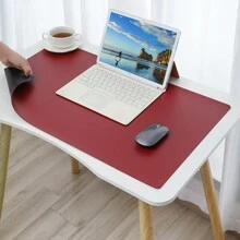 大号桌垫，PU 皮革双面，防滑防水桌垫，办公室和家庭用鼠标垫，适用于办公桌、电脑桌、键盘和鼠标 - 棗紅+黑色 - 查看 9