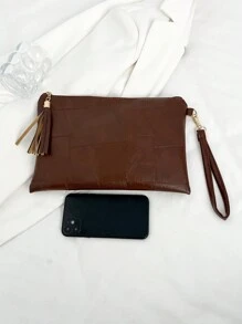 2026 New Korean Style Envelope Bag Women Fashion Tassel Patchwork Envelope Bag Ladies Shoulder Handbag Small Square Bag - Brown - View 4
