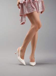 2025秋冬女装拼接高跟鞋，亮面皮革尖头后系带猫跟白色高跟凉鞋，优雅，女士高跟鞋，优雅，婚礼服饰 - 白色 - 查看 7