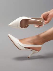 2025秋冬女装拼接高跟鞋，亮面皮革尖头后系带猫跟白色高跟凉鞋，优雅，女士高跟鞋，优雅，婚礼服饰 - 白色 - 查看 8