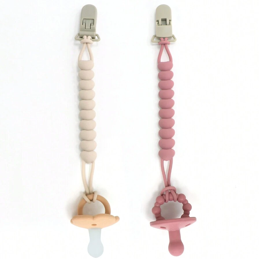 新款时尚硅胶奶嘴链，可爱心形奶嘴夹，适用于大多数奶嘴和牙胶，婴儿礼物，圣诞礼物