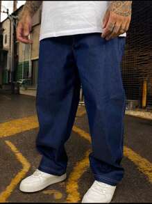 Men's Baggy Straight Jeans - Dark Wash - View 2