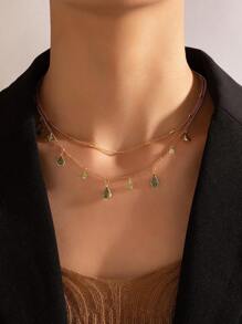 imoli 釘珠和水滴吊墜多層次項鍊 - 金黃色 - 查看 13