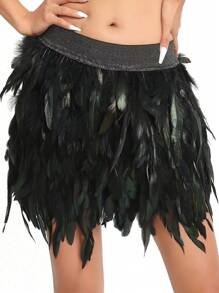 1 件女式羽毛裙，松紧腰羽毛迷你裙，适合圣诞节派对服装万圣节 - 彩色 - 查看 3