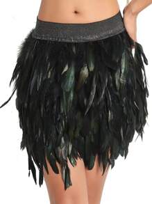 1 件女式羽毛裙，松紧腰羽毛迷你裙，适合圣诞节派对服装万圣节 - 彩色 - 查看 6