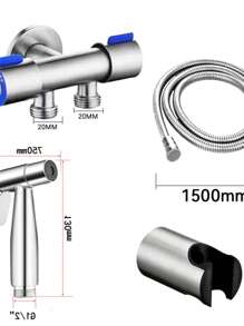 Hygienic Shower Kit With Double Tap Valve In 304 Stainless Steel Brushed Steel Bathroom Washbasin-BLACK - 銀色 - 查看 1