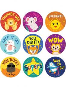 500pcs/Roll Cartoon Animal Stickers For Kids, 9 Designs, School Classroom Teachers Supplies, Arts & Crafts Training, Motivational Stickers, Waterproof PVC Non-Adhesive Stickers,School Supplies,Back To School