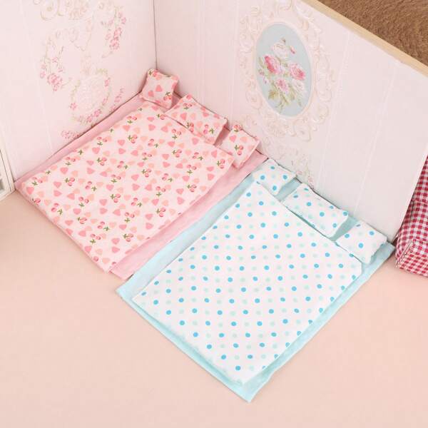 1 Set 1:12 Dollhouse Miniature OB11 Bedroom Scene, Handmade Bedding Including Bedsheet, Quilt And Pillow