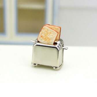 Miniature Realistic Metal Toaster, Creative Dollhouse Accessories, Kitchen Scene Micro Model Decor
