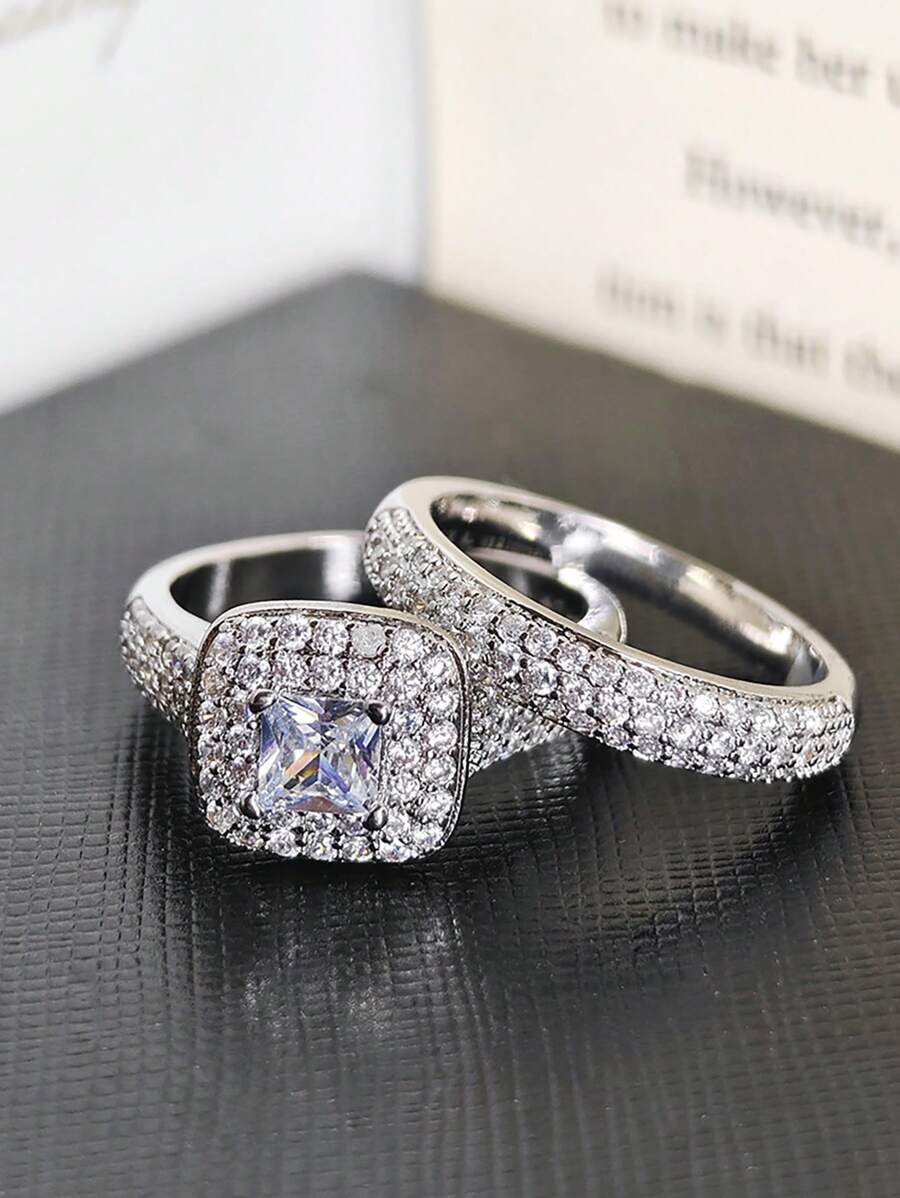 Bộ nhẫn cưới sang trọng Moonso dành cho cô dâu, cô gái và phụ nữ, trang sức đôi R3400