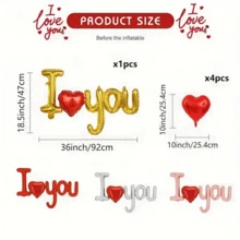 5件/套我爱你气球和心形气球套装，情人节铝膜气球装饰，适用于情人节、求婚、婚礼、周年纪念派对装饰 - 彩色 - 查看 5