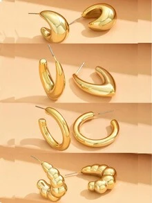 4 Cặp Bông Tai Vòng Lớn Hình Giọt Nước Bằng Hợp Kim Vàng Cho Phụ Kiện Du Lịch Và Nghỉ Mát - Nhiều màu - Xem 7