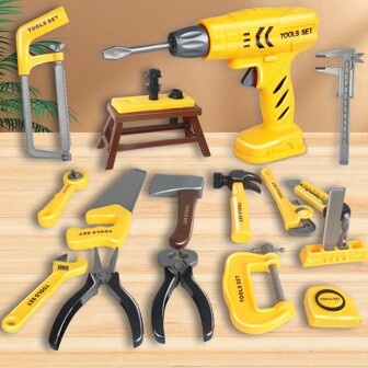 1 set Conjunto de herramientas de construcción de juguete para niños, caja de herramientas de reparación, taladro eléctrico simulado y destornillador, juego de roles, regalo de cumpleaños para niños