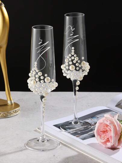 Faux Pearl And Crystal Glass Stemware, Suitable For Family Gatherings, Weddings, Holidays, Valentine's Day, Thanksgiving, Luxury And Casual Champagne/Wine Glasses
