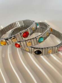 1pc High-Quality Stainless Steel Heart Rhinestone Mix Bracelet, Suitable For Women Daily Wear & Dating Gift Valentines