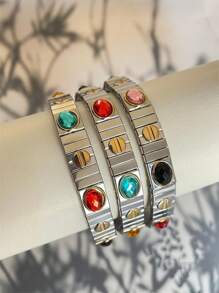 1pc High-Quality Stainless Steel Heart Rhinestone Mix Bracelet, Suitable For Women Daily Wear & Dating Gift Valentines