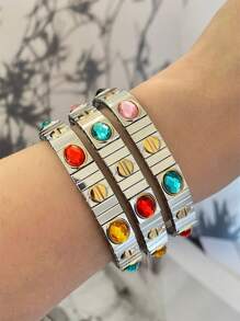 1pc High-Quality Stainless Steel Heart Rhinestone Mix Bracelet, Suitable For Women Daily Wear & Dating Gift Valentines