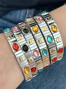 1pc High-Quality Stainless Steel Heart Rhinestone Mix Bracelet, Suitable For Women Daily Wear & Dating Gift Valentines