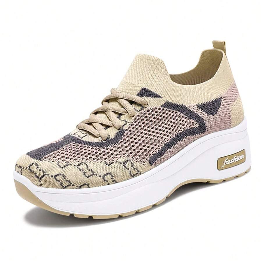 Orthopedic Sneakers For Women Stretch Slip On Mesh Comfortable Workout Running Shoes Outdoor Walking Sneaker Women's Fashionable Height Increasing Sneakers - Apricot - View 1