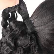 Body Wave Ponytail Human Hair Extensions Wrap Around Ponytail Extensions With Hook And Loop Body Wave Human Hair Ponytail Extensions For Women Natural Color - Natural Black - View 6
