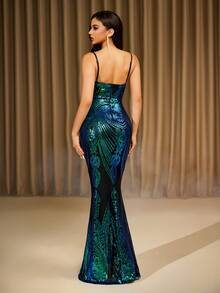 LOVE&LEMONADE Multi-Color V-Neck Sequin Slip Dress, Suitable For Parties, Dates, Galas (Random Floral Pattern On Back, Not Matched) Wedding Spring Party - Multicolor - View 7