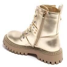 Fashionable Versatile Metallic Thick Sole Adjustable Ankle Boots - Gold - View 3
