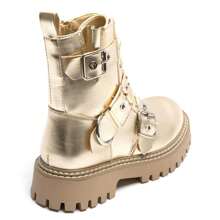 Fashionable Versatile Metallic Thick Sole Adjustable Ankle Boots - Gold - View 4
