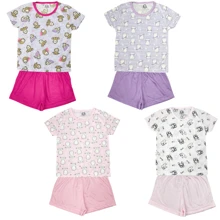 4-Piece Assorted Short Sleeve Pajama Kit For Boys And Girls (2 Shirts + 2 Shorts) - 淺粉色 - 查看 1