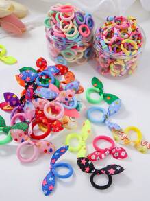 300pcs/Set Girl Colorful Spring Elastic Hair Bands, Simple Basic Headbands, Ponytail Holders, Bows, Rabbit Ears, Hair Accessories, For Everyday Use - Multicolor - View 2