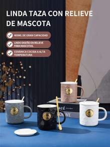 Ultraexquisita taza de cerámica de 400ml con asa y tapa con diseño en relieve de animales, disponible en variedad de colores y estilos, con forma única y excelente calidad. Es una buena opción para uso personal y como regalo