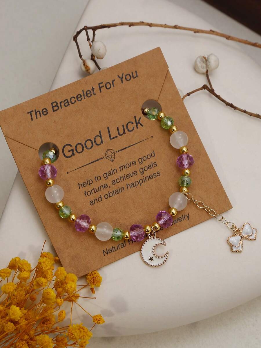 1 chiếc vòng tay hạt cườm ngọt ngào thời trang dành cho nữ, bé gái tuổi teen, vòng tay hạt cườm nhiều màu sắc có mặt trăng, mặt dây chuyền nơ, vòng tay co giãn sang trọng, hạt cườm thủ công tinh tế, quà tặng bạn gái cho bạn bè, chị gái, con gái, cháu gái, mẹ - nơ sao - Xem 1