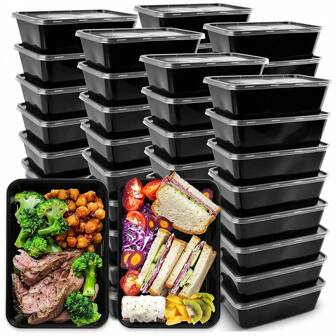 10/20/30 piezas Recipientes de almacenamiento de alimentos de plástico con tapas, cajas bento, capacidad de 750/1000ml, lonchera reutilizable, apilable, apta para microondas y lavavajillas, apta para refrigerador