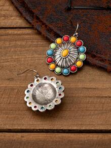 1 对复古西式彩色串珠几何花卉印花椭圆形吊坠耳环，时尚派对和礼物 - 耳環 - 查看 2
