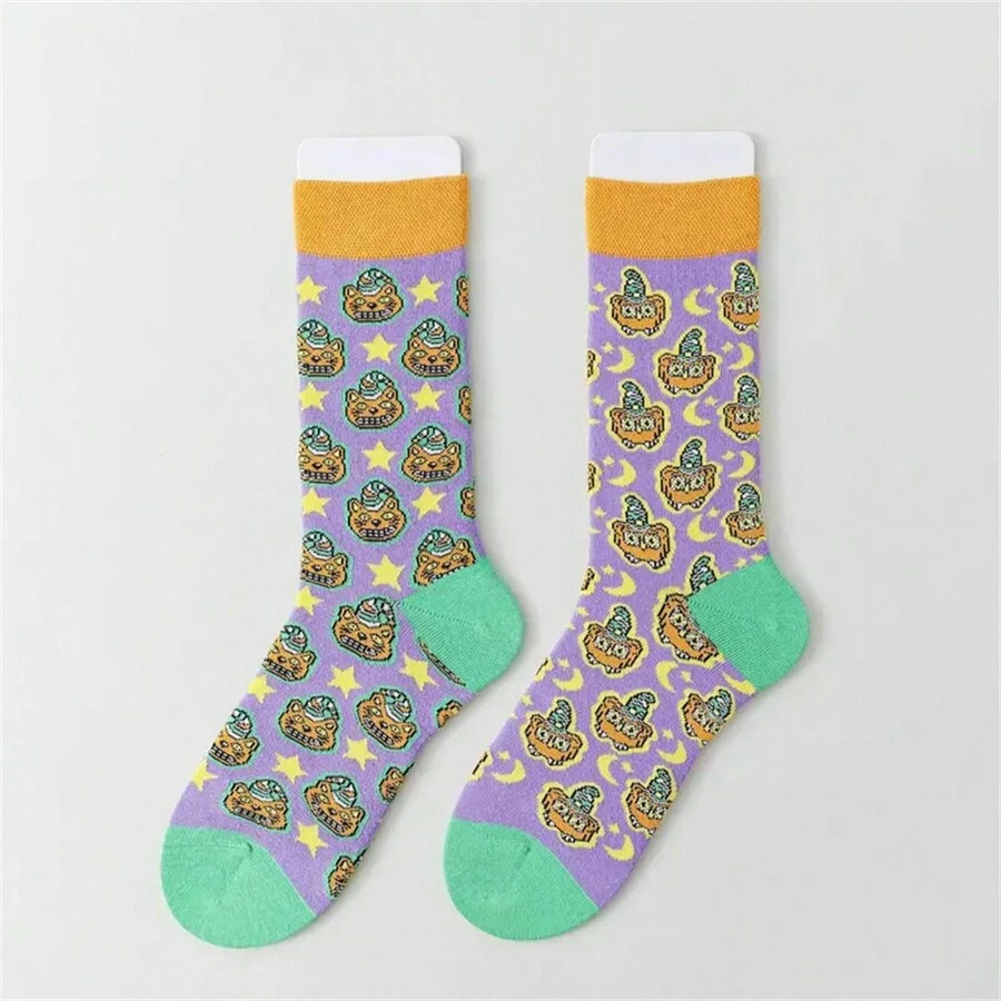 1 đôi tất in họa tiết AB bất đối xứng sáng tạo, tất ống giữa in họa tiết chân dung trừu tượng hợp thời trang dành cho nữ - Thoáng khí, tất thời trang mới lạ cho mùa thu và đông, tất ngoài trời nhiều màu sắc thường ngày - Nhiều màu - Xem 1