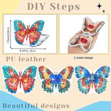 4 件/套蝴蝶钻石画镜子紧凑型套件，DIY 水晶水钻钻石艺术口袋镜 PU 皮革双面紧凑型折叠镜，适合女士和家人的动物主题工艺礼物 - 彩色 - 查看 3