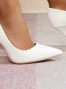 Fall/Winter 10cm High Heel Women's Glossy Pure White Pointed Toe Low Vamp Leather Pumps, Sexy Party, Nightclub, Wedding, Work And Daily Wear,Elegant,Stiletto Heels - White - View 9