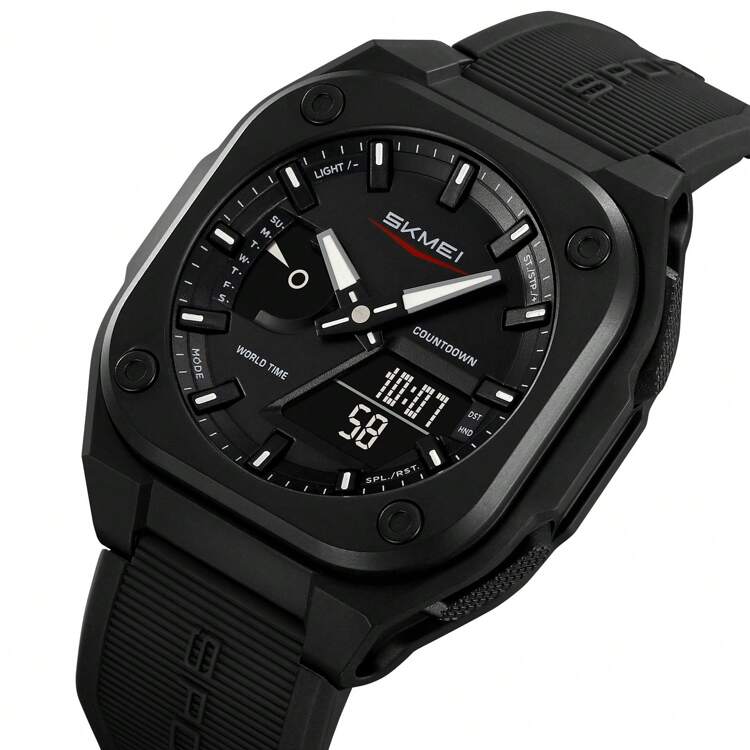 SKMEI 2328 Square Multifunction Men's Watch Dual Movement TPU Strap Sport Outdoor Cool Style Male Electronic Quartz Wristwatch - one-size - View 17