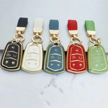 5 键汽车钥匙套 钥匙扣套 TPU 金边钥匙壳 适用于凯迪拉克 适用于 CT4 适用于 CT5 适用于 ATS 适用于 XT6 时尚新潮钥匙包带钥匙扣 适用于女孩 防摔、防尘、精致高端钥匙包适合女性 - 小鑰匙扣 - 查看 7