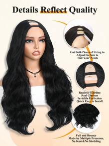 U Part Wig Hair Body Wave Glueless Wigs Yaki Synthetic Hair Clip In V-Part Wigs Beginner Friendly No-Sew In No Glue Upgrade U Part Hair Wig 180% Density Natural Color Wigs 28 Inch - Natural Black - View 5