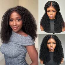 Tóc giả không keo phía trước dạng cuộn Hybrid Hairline 13x4 ren không keo cho phụ nữ Tóc giả xoăn Jerry với các cạnh xoăn Tóc thật trong suốt làm tan chảy mọi loại da Mật độ 180% 10-22 inch Tẩy trắng trước & nhổ trước - màu đen - Xem 2