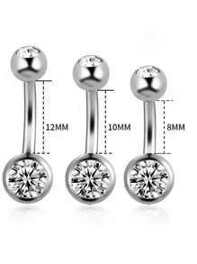 14G Bauchnabel Piercings aus Chirurgenstahl mit rundem kubischem Zirkonia, Nabel Barbell Stecker Körperpiercings für Frauen als Geburtstagsgeschenk, Bauchnabelpiercing für Frauen, Körperschmuck in Silber in den Längen 6mm, 8mm, 10mm, 12mm, 14mm, 16mm, 18mm