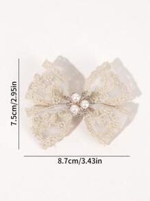 2 件装珍珠和钻石装饰蕾丝蝴蝶结发夹女童优雅发夹儿童刺绣鳄鱼日常发饰 - 彩色 - 查看 4