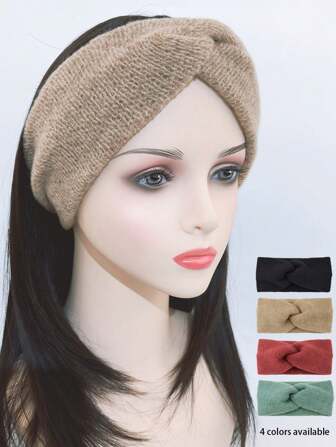1pc Women's Autumn/Winter Minimalist Fashion Mohair Fabric Hair Band, Double-Layer Twist Design, Warm & Absorbent, Solid Color Knit Headband For Fitness, Casual Street Wear Women Bandanas Winter Hair Accessories Warm Head Wrap