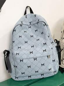 学院风格可爱撞色蝴蝶结褶皱独特柔软女生背包，可容纳笔记本电脑、书籍、衣服，大容量，适合旅行和户外，女士 - 藍色 - 查看 3