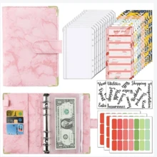 A6 Budget Binder Money Saving Wallet PU Notebook Planner Cash Organiser Envelope - Pink - View 1
