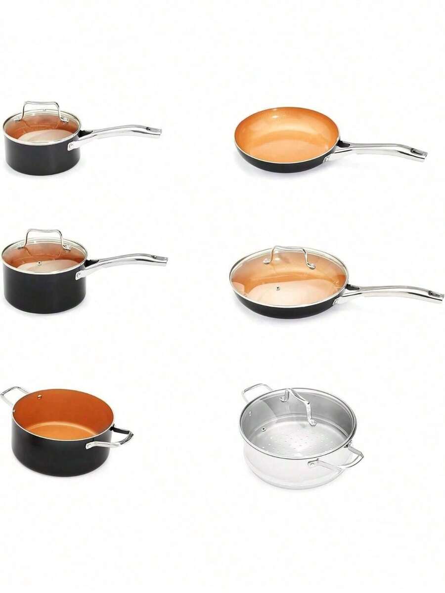 Ceramic Nonstick Pots And Pans Cookware Set, 10Piece Set Copper Color