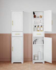 Hzuaneri Mueble de baño, gabinete de almacenamiento con 1 cajón y 2 puertas, estante ajustable, gabinete alto y estrecho para sala de estar, dormitorio, cocina, pasillo, blanco